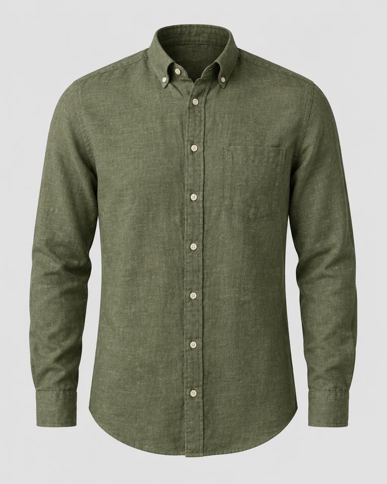 Linen Casual Shirt in Olive Green