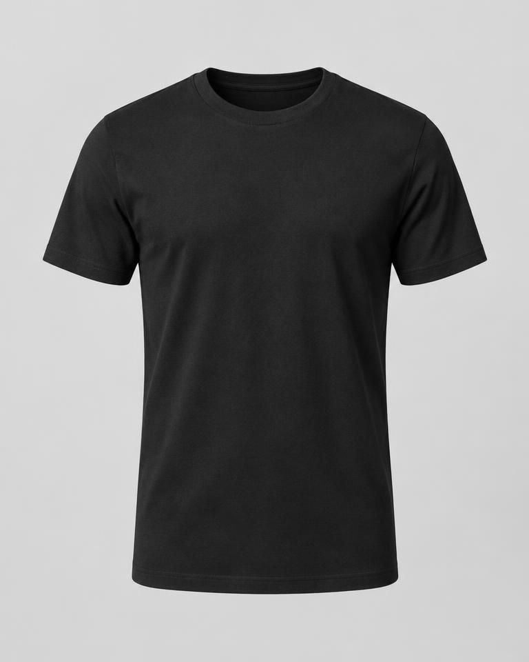 Classic Round-Neck Cotton T-Shirt in Black