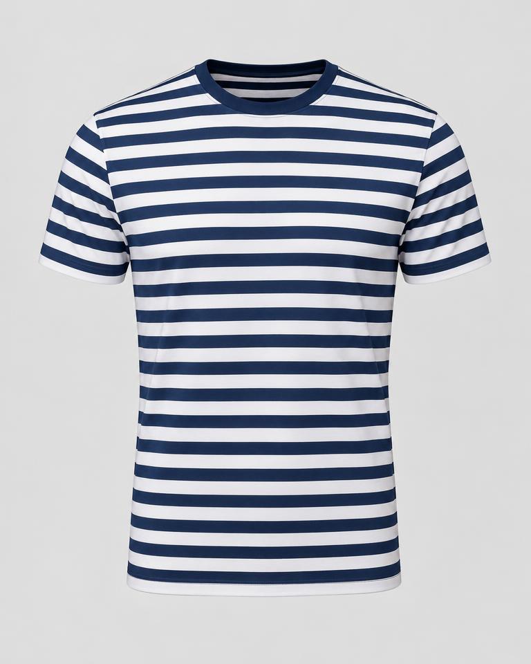 Striped Crew-Neck T-Shirt in Navy & White