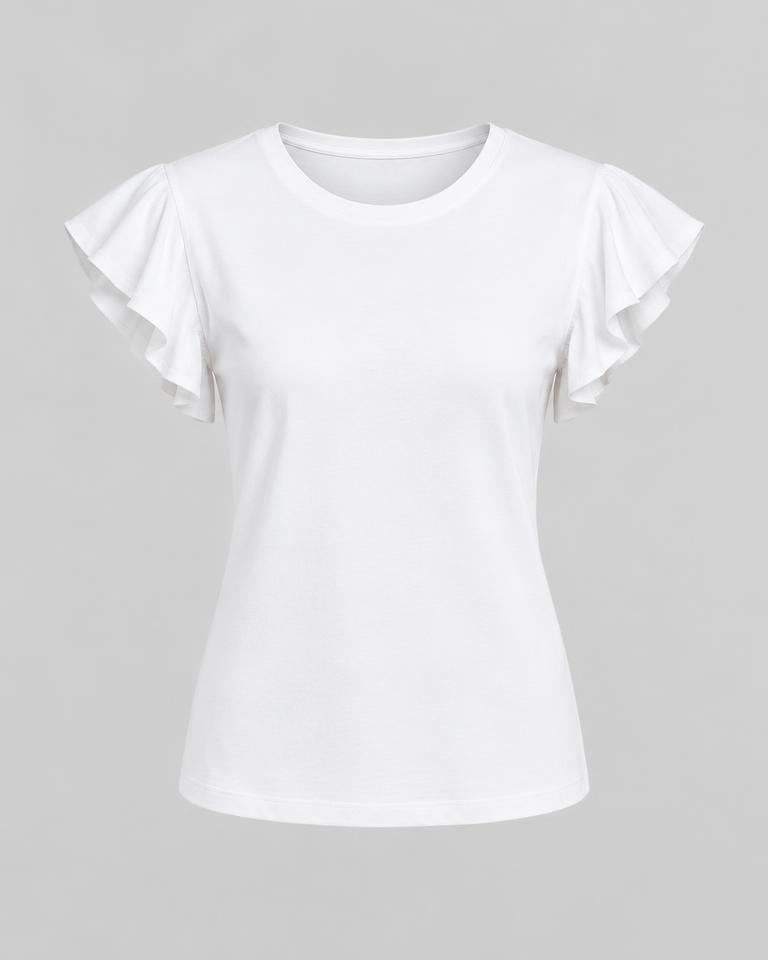 Ruffle-Sleeve Cotton Top in White